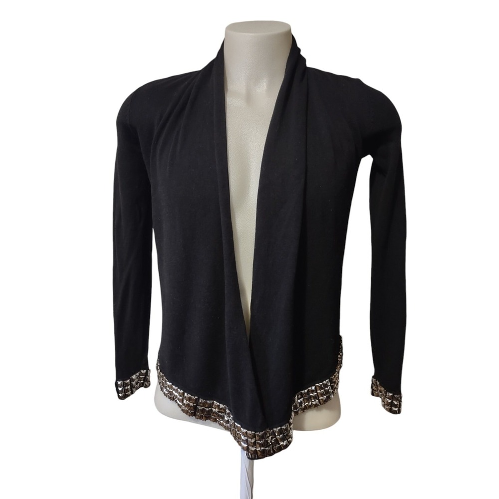 INC Cardigan Sweater Womens Small Black Studded Open Edgy Goth Grunge Rockstar
